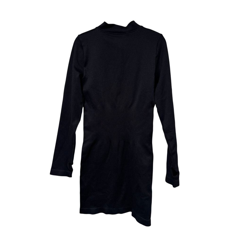 OQQ Black Ribbed Half Zip Mini Dress Women’s XL Long Sleeve Bodycon Stretch - Picture 7 of 7